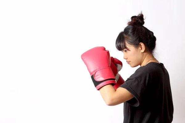 Aziatische Vrouw Doen Workout Witte Achtergrond — Stockfoto