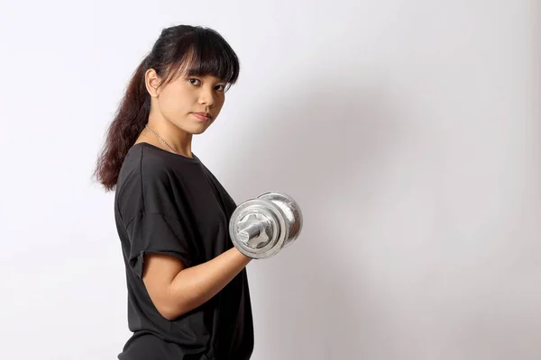 Aziatische Vrouw Doen Workout Witte Achtergrond — Stockfoto