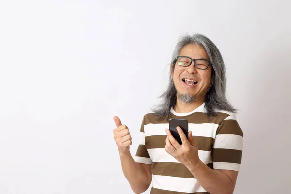 Senior Asian Man Standing White Background — Stock Photo, Image