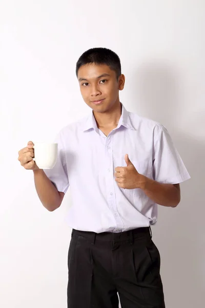 Jovem Estudante Tailandês Fundo Branco — Fotografia de Stock