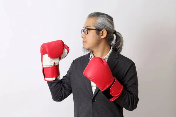 Hombre Asiático Wirh Guantes Boxeo — Foto de Stock