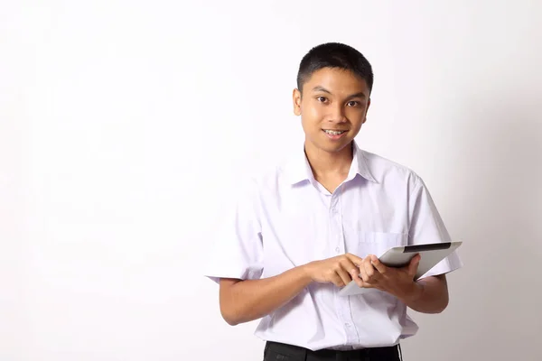 Fiatal Thai Diák Fiú Fehér Háttér — Stock Fotó