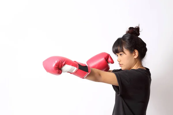 Mujer Asiática Hace Ejercicio Sobre Fondo Blanco — Foto de Stock