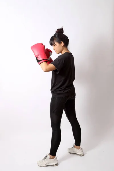 Aziatische Vrouw Doen Workout Witte Achtergrond — Stockfoto