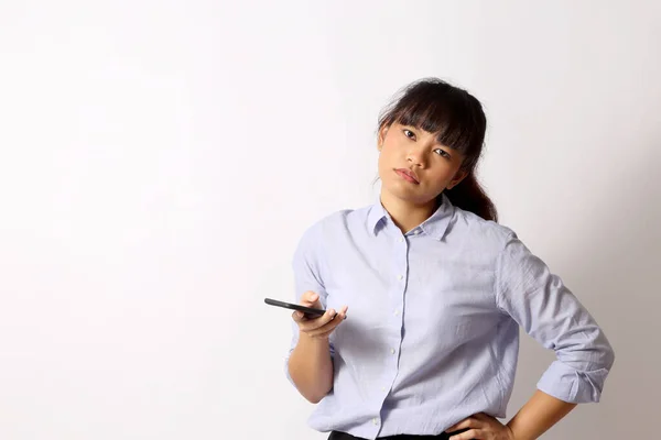 Asian Woman Posing White Background — Stock Photo, Image