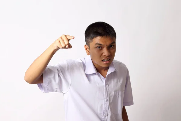 Young Thai Student Boy White Background — Stock Photo, Image