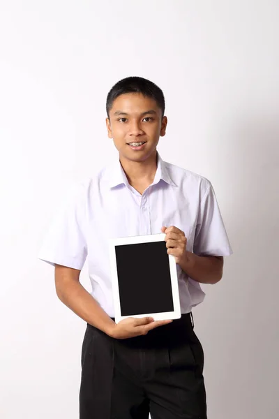 Young Thai Student Boy White Background — Stock Photo, Image