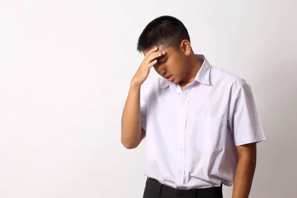 Young Thai Student Boy White Background — Stock Photo, Image