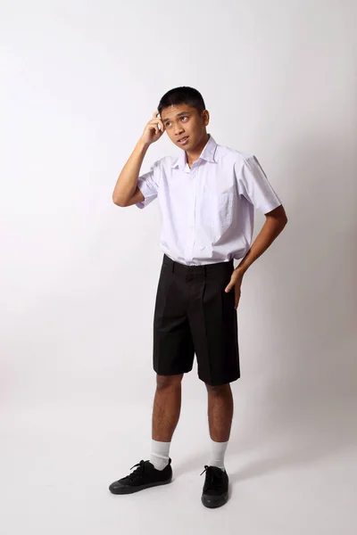 Young Thai Student Boy White Background — Stock Photo, Image