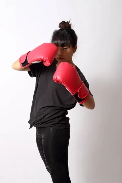 Asian Woman Workout White Background — Stock Photo, Image