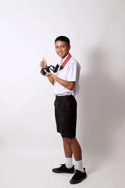 Jonge Thaise Student Jongen Witte Achtergrond — Stockfoto