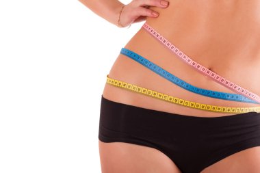 İnce kadın vücut ölçü bandı ile