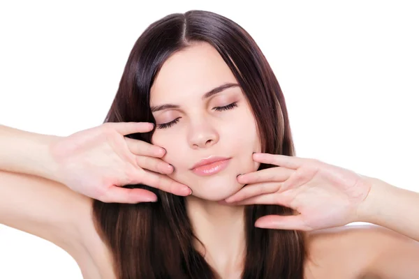 Slanke jonge vrouw met naakt make-up huidverzorging — Stockfoto