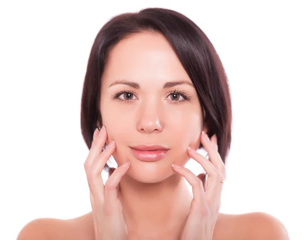 Slanke jonge vrouw met naakt make-up huidverzorging — Stockfoto