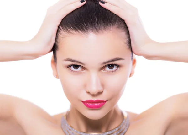 Joven belleza mujer cara con maquillaje maquillaje —  Fotos de Stock