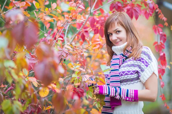 Hezká žena v podzimním parku — Stock fotografie