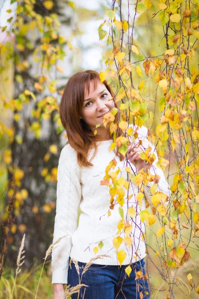 Hezká žena v podzimním parku — Stock fotografie