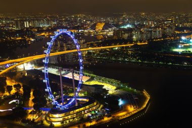 Singapur, 15 Ekim 2016 - Marina Körfezi'nin manzarası, skypark obsevation güvertesinden gece ışıklarında