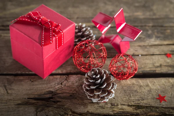 Christmas present on wooden background — Stock Photo, Image