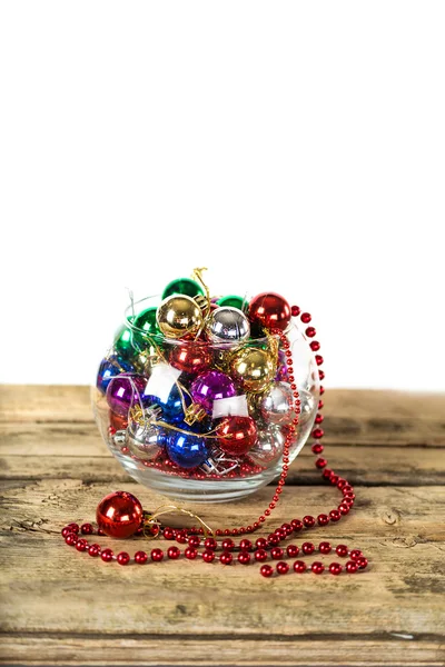 Colorful Christmas balls on wooden background — Stock Photo, Image