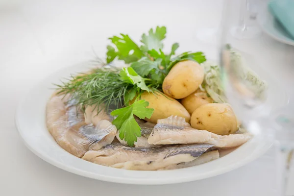 Portion of herring fish fillets with potato — Stock Photo, Image