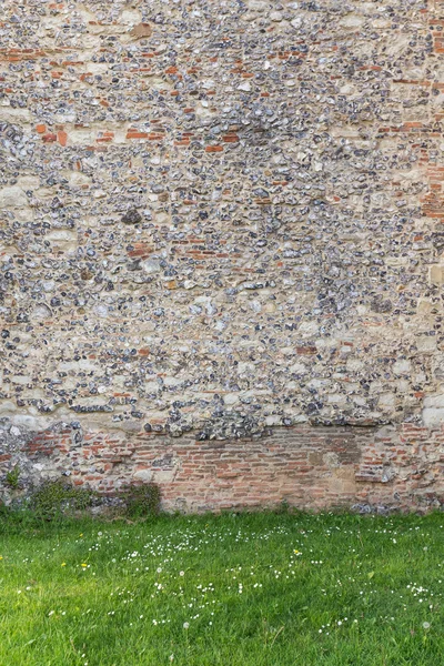 Alte Steinmauer Hintergrund mit Gras — Stockfoto