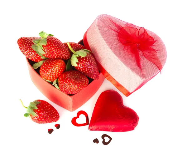 Valentine strawberry and heart — Stock Photo, Image
