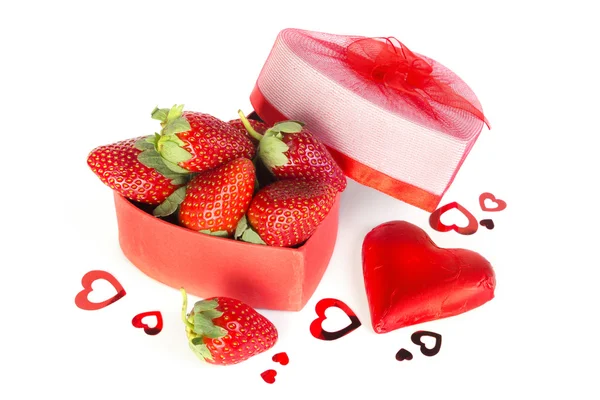 Valentine strawberry and heart — Stock Photo, Image