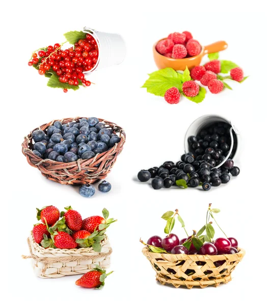 Set van verse bessen vruchten geïsoleerd op wit — Stockfoto