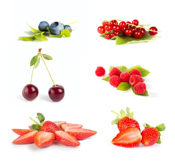 Conjunto de frutos de bagas frescas isolados em branco Fotografia De Stock