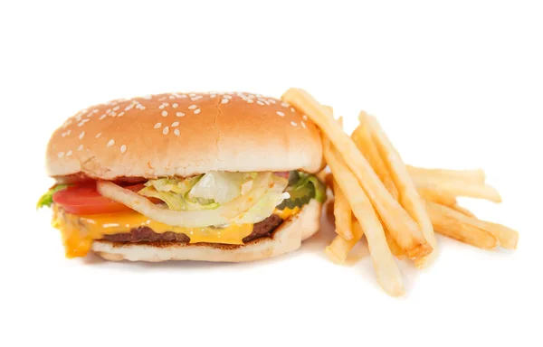 Burger sült krumplival — Stock Fotó