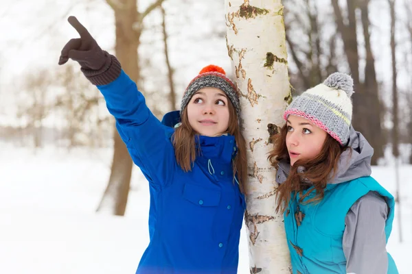 Winterfrauen haben Spaß im Freien — Stockfoto