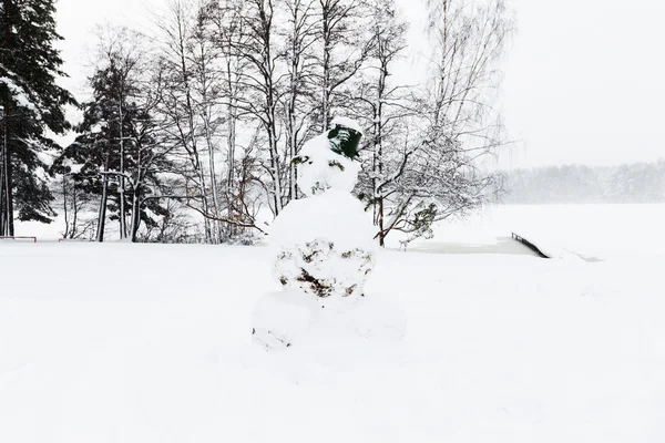 Snowman with bucket on the head — Stok fotoğraf