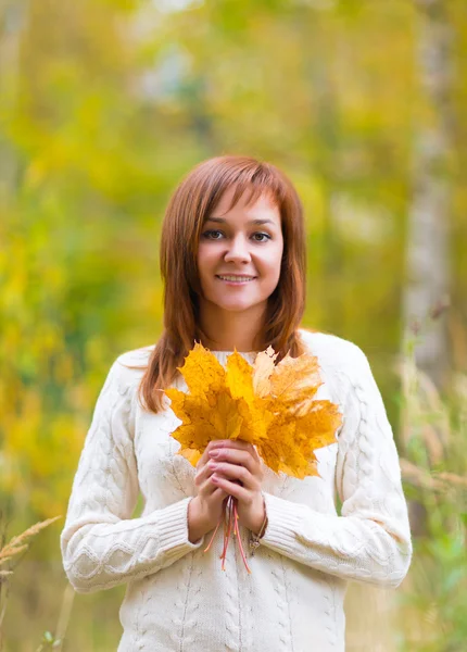 Mulher bonita em um parque de outono — Fotografia de Stock
