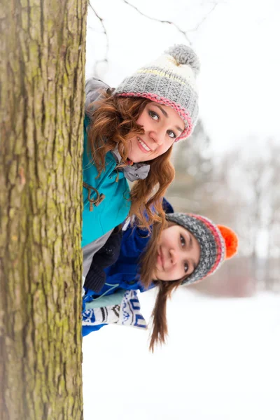 Winter women have fun outdoors — Stock Photo, Image