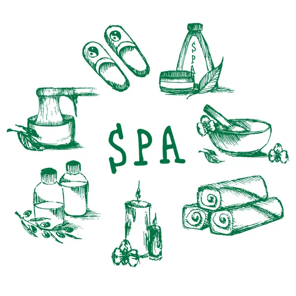 Illustrations Pour Salon Spa Bougies Huiles Épilation Thérapie Beauté Relaxation — Image vectorielle