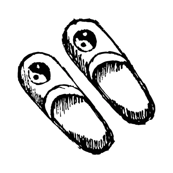 Schizzo Vettoriale Pantofole Illustrazione Disegno Mano Vista Dall Alto Bianco — Vettoriale Stock