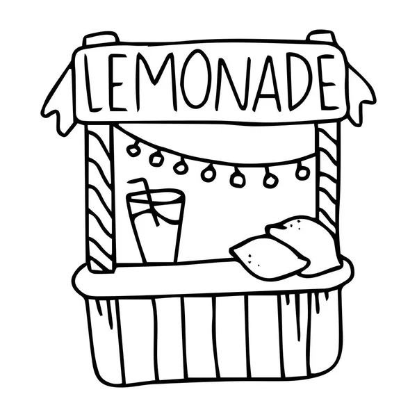 Limonata standı. Beyaz arka planda limonata satışı. Vektör karalama çizimi. sokak yemekleri.