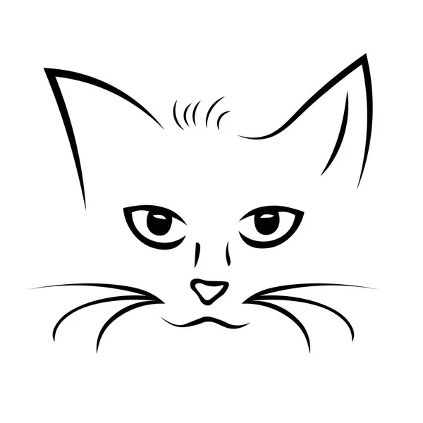 Černá Kočka Tvář Ikona Izolované Bílém Vektorová Kočičí Tvář Plochá — Stockový vektor