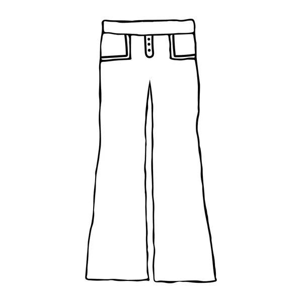 牛仔裤的裤子 手绘裤子经典风格 被白色背景隔离 Doodle矢量说明 — 图库矢量图片