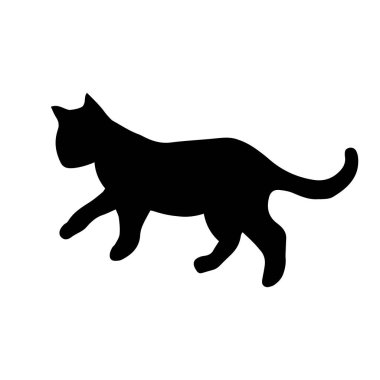 Kedi siyah silueti. Kedi resmi silueti. Beyaz arkaplanda vektör simgesi.