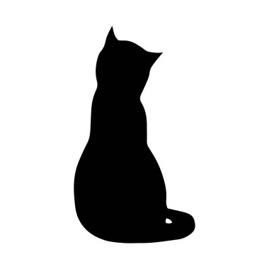 Kedi siyah silueti. Kedi resmi silueti. Beyaz arkaplanda vektör simgesi.