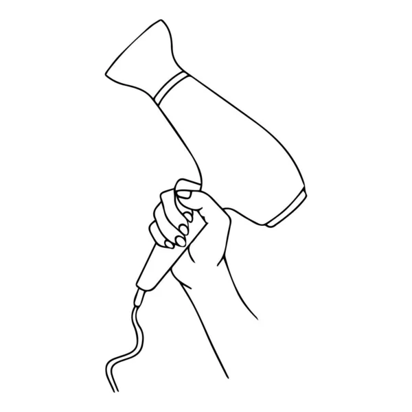 Векторный Рисунок Руки Держащей Фен Концепция Ухода Волосами — стоковый вектор