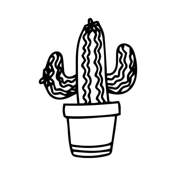 Acar doodle cacti tangan dalam pot. Vektor dekoratif indoor dan cacti kantor. Ilustrasi tanaman corat-coret terisolasi pada latar belakang putih. logo kaktus - Stok Vektor