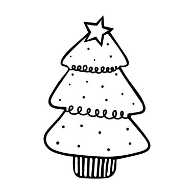 Vektör el çizilmiş noel ağacı. İllüstrasyon ladini beyaz arka planda izole edilmiş. El çizimi Noel sembolü. Köknar deseni.