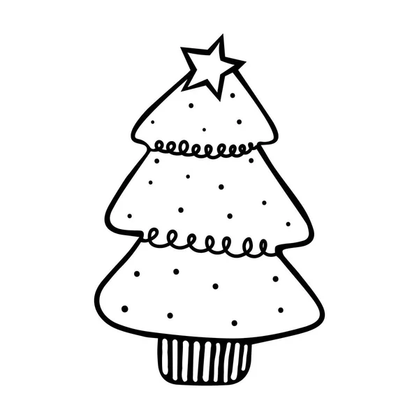 Vector dibujado a mano árbol de Navidad. Picea de ilustración aislada sobre fondo blanco. Símbolo de Navidad dibujado a mano. abeto estilo Doodle. — Archivo Imágenes Vectoriales