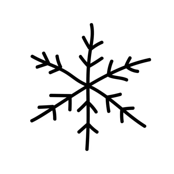 Linienzeichnung Stil Logotyp Vorlage mit Schneeflocke. Vereinzelt auf weißem Hintergrund. minimalistischer Weihnachtskritzelstil. Vektor Schneeflocke, Zeichnung einfach. Element für Design. — Stockvektor