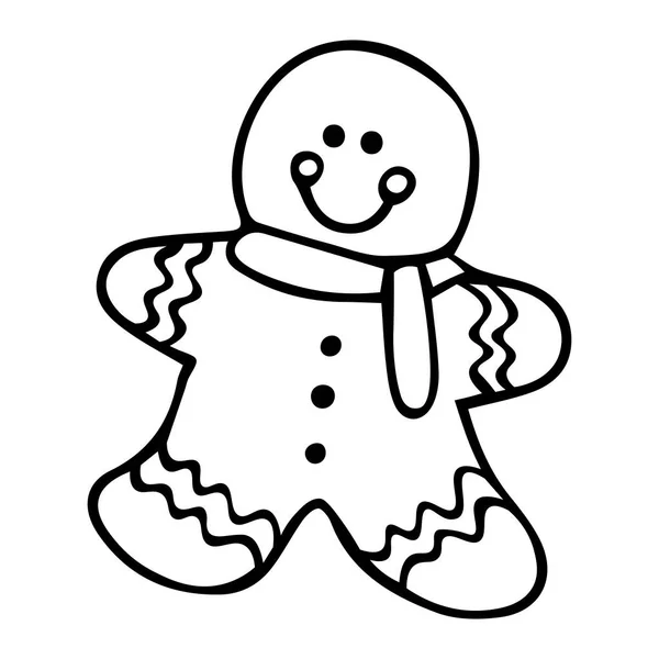 Disegno del fumetto Illustrazione vettoriale. Scarabocchio disegnato a mano di biscotti di Natale Uomo pan di zenzero. Capodanno biscotto zenzero uomo isolato su sfondo bianco Grafiche Vettoriali