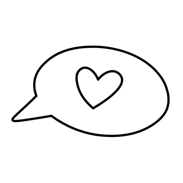 Habla burbuja con el corazón dentro. Corazón en el icono de línea de habla redonda. Signo del corazón. Ilustración vectorial en estilo doodle aislado sobre fondo blanco. — Vector de stock