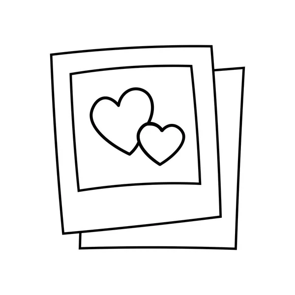 Φωτογραφία κάρτα με καρδιές doodle διάνυσμα εικονίδιο. Σχέδιο σκίτσο εικονογράφηση χέρι ζωγραφισμένα γραμμή κινουμένων σχεδίων. Χέρι ζωγραφισμένο χαριτωμένο έννοια. — Διανυσματικό Αρχείο